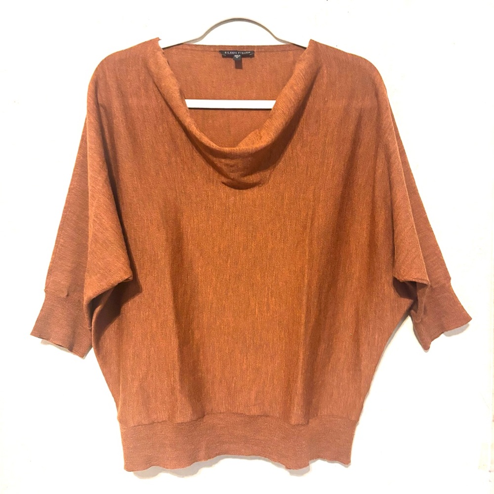 Eileen Fisher Women's Brown 3/4 Sleeve Relaxed 100% WOOL Stretchy Sweater Sz M - Picture 1 of 8